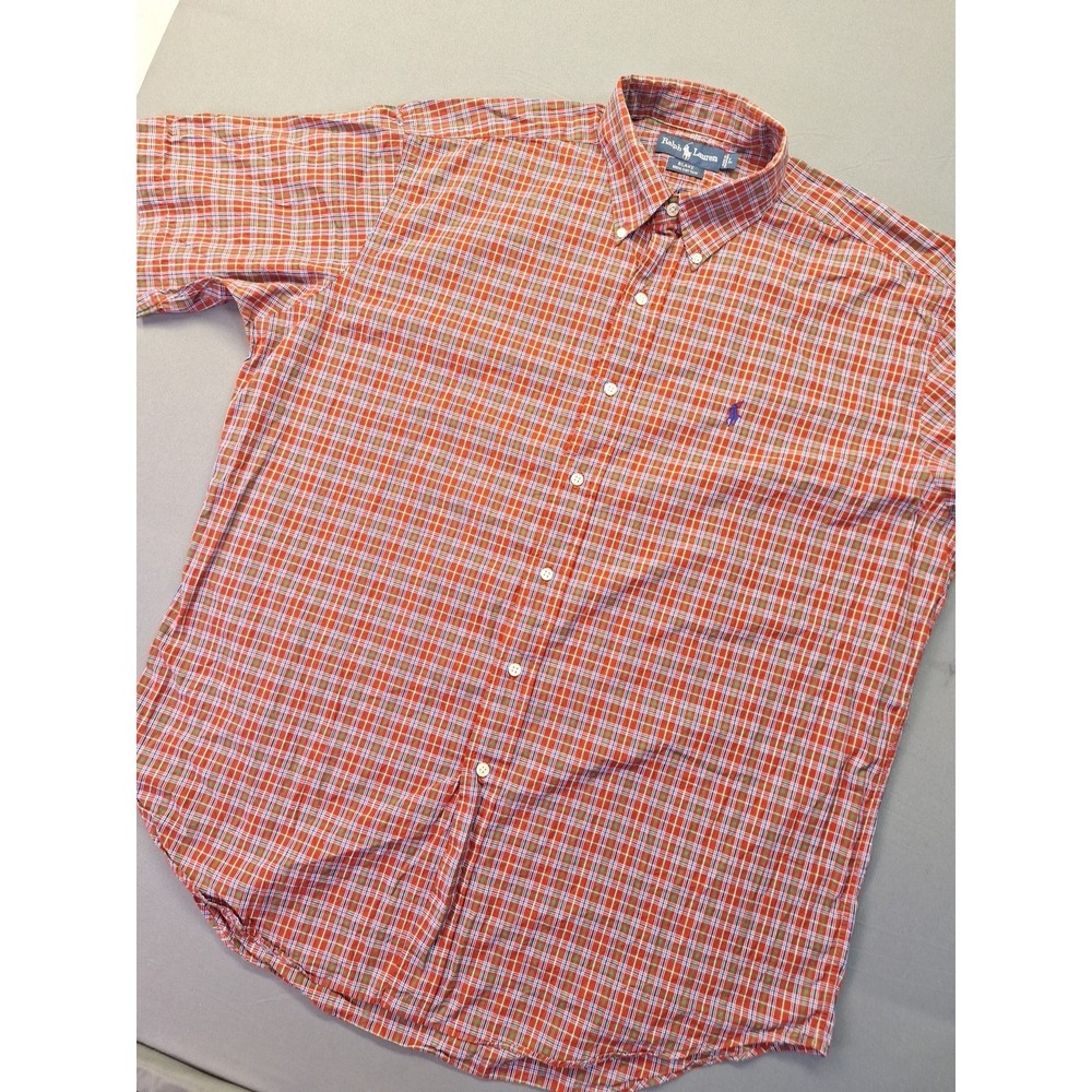 Polo Ralph Lauren Mens Large Red Green Plaid Blake Short Sleeve Preppy Casual